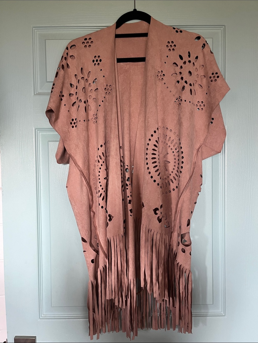 Women's Pink Fringe Open-Front Vest Cardigan